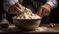 Homemade dough mixing, crafting food with skill generated by AI Royalty Free Stock Photo
