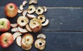 Homemade dried fruit Apple chips on a rustic wooden dark table. Natural healthy food.The benefits of dried fruit Royalty Free Stock Photo