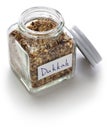 Homemade dukkah in a jar, egyptian condiment