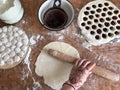 Process of homemade dumplings with cherry top view