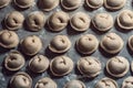 Homemade dumplings in flour laid out in several rows. Hand molding. Culinary background. Raw