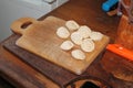 Homemade dumplings molded by hand meat in dough