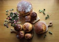 Homemade Easter bread loafs set background