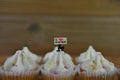 Eastertime cupcakes with a miniature person figurine holding a sign indicating i love Easter