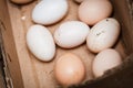 Homemade eco-friendly eggs lay folded in a cardboard box for storage Royalty Free Stock Photo