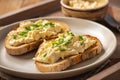 Homemade egg salad toasts, breakfast idea.