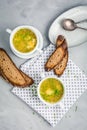 Homemade egg soup with fresh sourdough bread