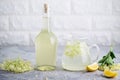 Homemade elderflower cordial with fresh elderflowers