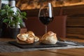 Homemade empanadas with a black stone plate