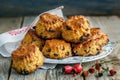 Homemade English buns with raisins.