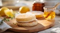 A homemade English muffin is a freshly baked, golden-brown exterior, fluffy and soft interior Royalty Free Stock Photo