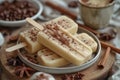 Homemade espresso and white chocolate ice lollies