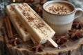 Homemade espresso and white chocolate ice lollies