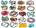 Homemade female beads made of jewelry gemstones and materials of various shapes and colors isolated set