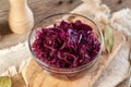 Homemade fermented purple cabbage or sauerkraut Royalty Free Stock Photo