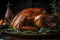 Homemade festive baked turkey for Thanksgiving with vegetables, AI Generated