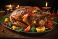 Homemade festive baked turkey for Thanksgiving with vegetables, AI Generated