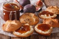 Homemade fig jam sandwiches close-up. Horizontal Royalty Free Stock Photo