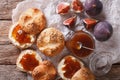 Homemade fig jam sandwiches close-up. horizontal top view Royalty Free Stock Photo