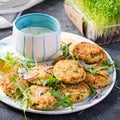 Homemade fish croquette with white fish, bulgur, spinach and breadcrumbs