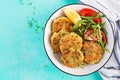 Homemade fish croquette with white fish, bulgur, spinach and breadcrumbs Royalty Free Stock Photo