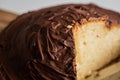 Homemade fluffy biscuit chocolate cake close up detail