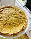 Homemade fluffy pancakes, thin slices of pancake dough, homemade food, flour products, healthy food