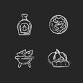 Homemade food chalk white icons set on black background