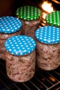 Homemade foreshank meat food in jars. Royalty Free Stock Photo