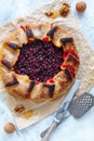 Berry pie free form Galette with cranberries. Royalty Free Stock Photo