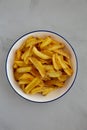 Homemade French Fries on a Plate, top view. Flat lay, overhead, from above. Close-up Royalty Free Stock Photo