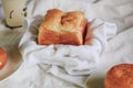 Homemade Fresh-baked homemade Hokkaido milk bread for Breakfast. Royalty Free Stock Photo