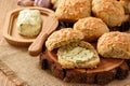 Homemade fresh bread buns with cheese and garlic butter. Royalty Free Stock Photo