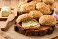 Homemade fresh bread buns with cheese and garlic butter. Royalty Free Stock Photo