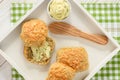 Homemade fresh bread buns with cheese and garlic butter. Royalty Free Stock Photo