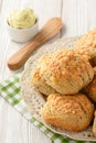 Homemade fresh bread buns with cheese and garlic butter. Royalty Free Stock Photo