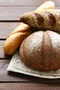 Homemade fresh bread (rye, sesame, white) Royalty Free Stock Photo