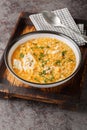 Homemade fresh hot chicken soup with Pastina close-up on a bowl. Vertical Royalty Free Stock Photo