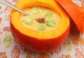 A soup of hokaido pumpkin with Brussels sprouts Royalty Free Stock Photo