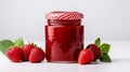 Homemade Fresh Strawberry jam in a glass jar with Strawberries on white background. Strawberry Marmalade. Horizontal banner poster Royalty Free Stock Photo