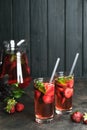 Homemade fresh strawberry lemonade with basil leaves Royalty Free Stock Photo