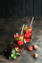 Homemade fresh strawberry lemonade with basil leaves Royalty Free Stock Photo