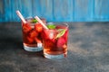 Homemade fresh strawberry lemonade with basil leaves Royalty Free Stock Photo