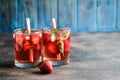 Homemade fresh strawberry lemonade with basil leaves Royalty Free Stock Photo