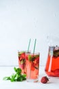 Homemade fresh strawberry lemonade with basil leaves Royalty Free Stock Photo