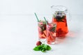 Homemade fresh strawberry lemonade with basil leaves Royalty Free Stock Photo