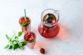 Homemade fresh strawberry lemonade with basil leaves Royalty Free Stock Photo