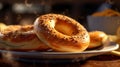 Homemade freshly baked bagels. Generative AI