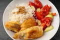 Homemade Fried Fish and Rice, Fish in Breadcrumbs Royalty Free Stock Photo