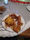 Homemade fried foods corndog chili-cheese onion-rings